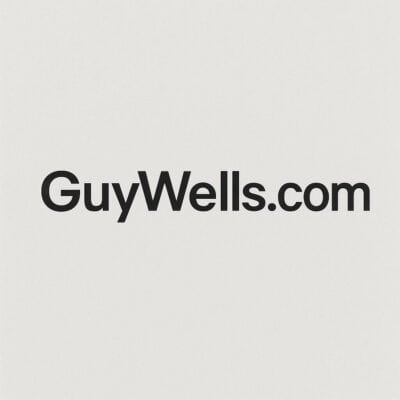 Billboard for GuyWells.com on light beige background.