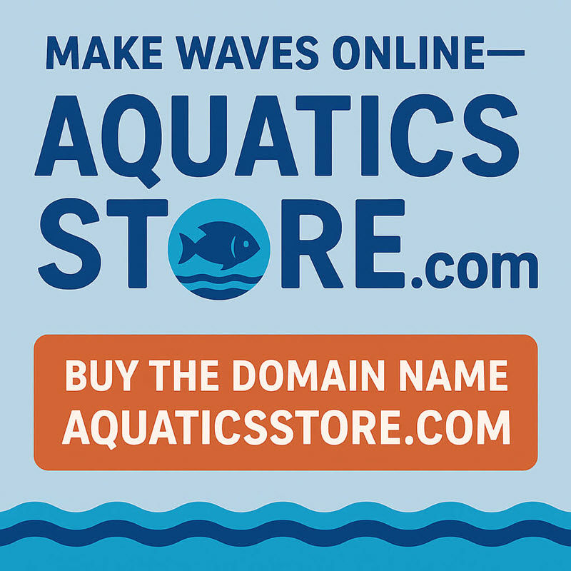 Graphic with AquaticsStore.com buy domain name make waves online as caption.