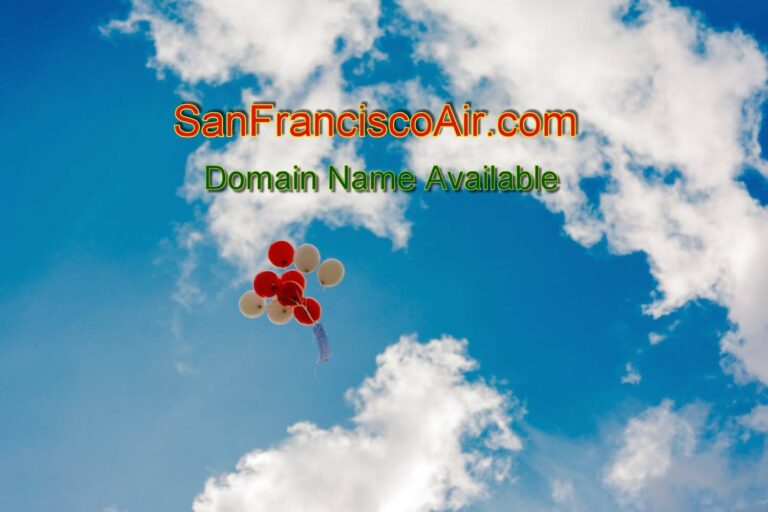 Blue sky with white clouds and a bunch of colorful baloons representing San Francisco Air dot com domain name available.