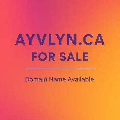 Vibrant graphic advertising the domain name Ayvlyn.ca for sale, featuring bold text, inviting colors, and a sleek modern design.