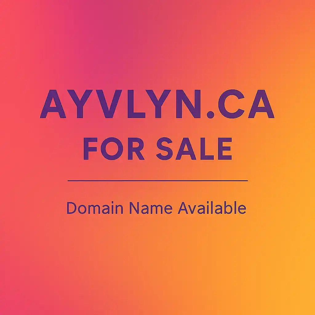 Vibrant graphic advertising the domain name Ayvlyn.ca for sale, featuring bold text, inviting colors, and a sleek modern design.