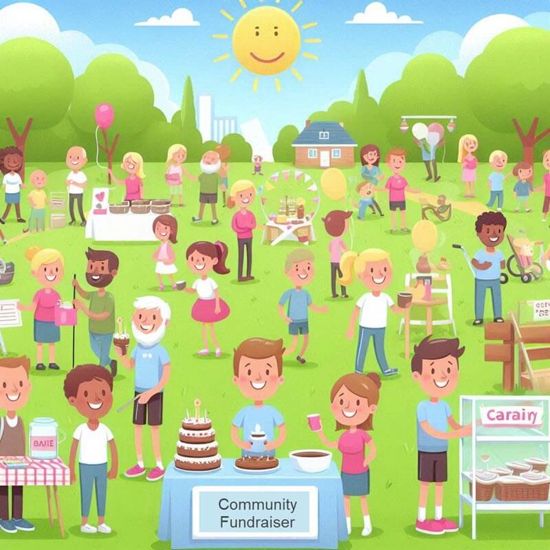 Graphic representation of Raise Money depicting a community fundraiser.