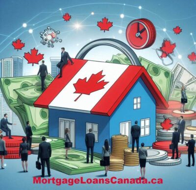 Graphic of house with Canadian flag on roof representing mortgage loans Canada.