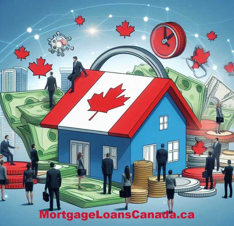 Graphic of house with Canadian flag on roof representing mortgage loans Canada.