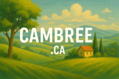 Graphic with rolling hills a tree and caption Cambree.ca