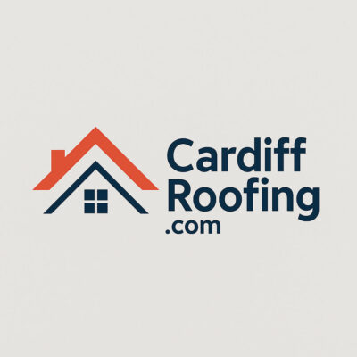 Graphic showing two roofs and caption CardiffRoofing.com