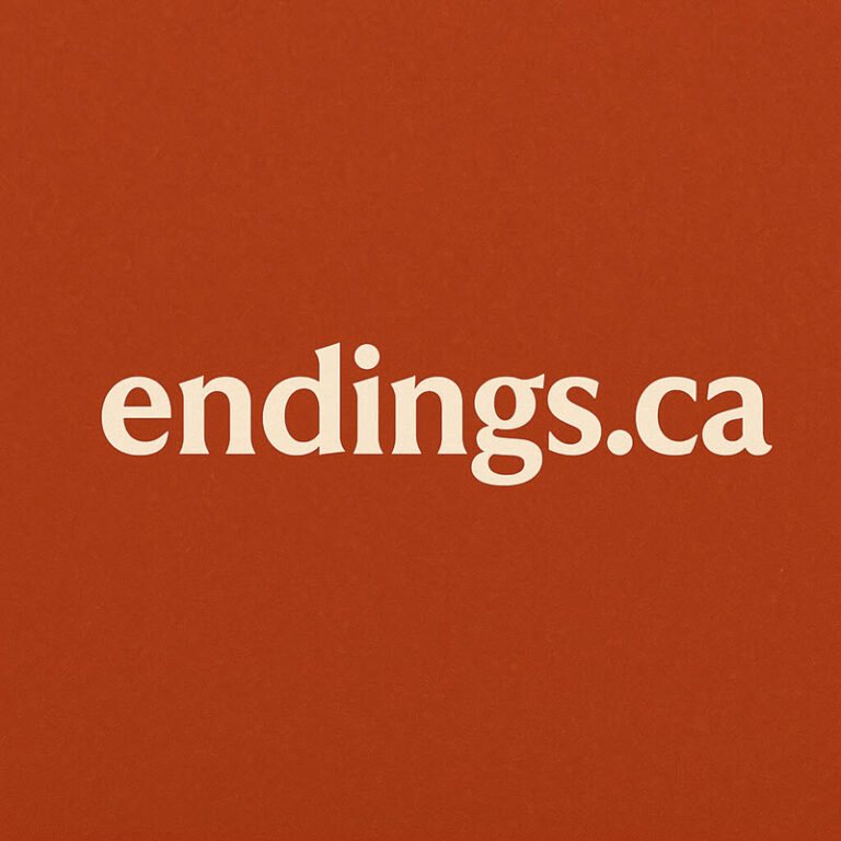 Graphic brown background and in light brown caption endings.ca