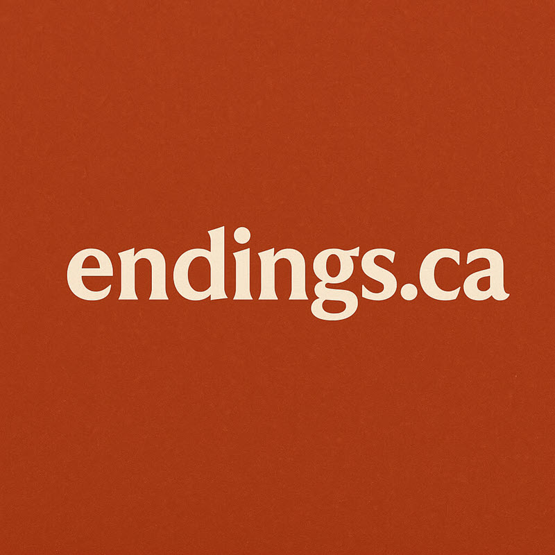 Graphic brown background and in light brown caption endings.ca