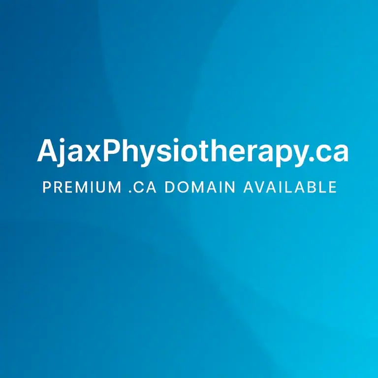 Caption AjaxPhysiotherapy.ca Domain Name for Sale on light blue background.