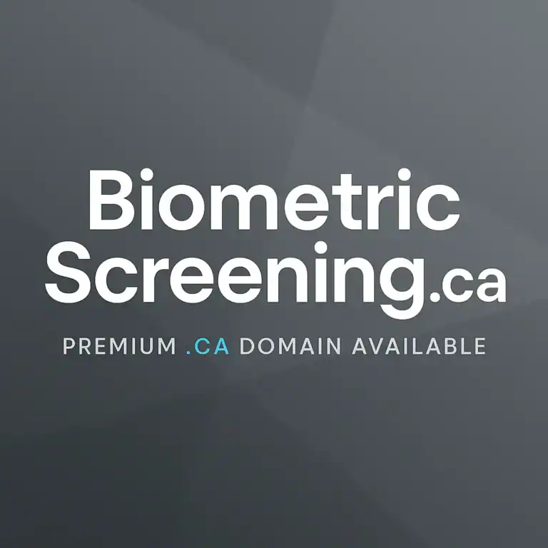 BiometricScreening.cacaption Premium CA Domain Available on grey background.