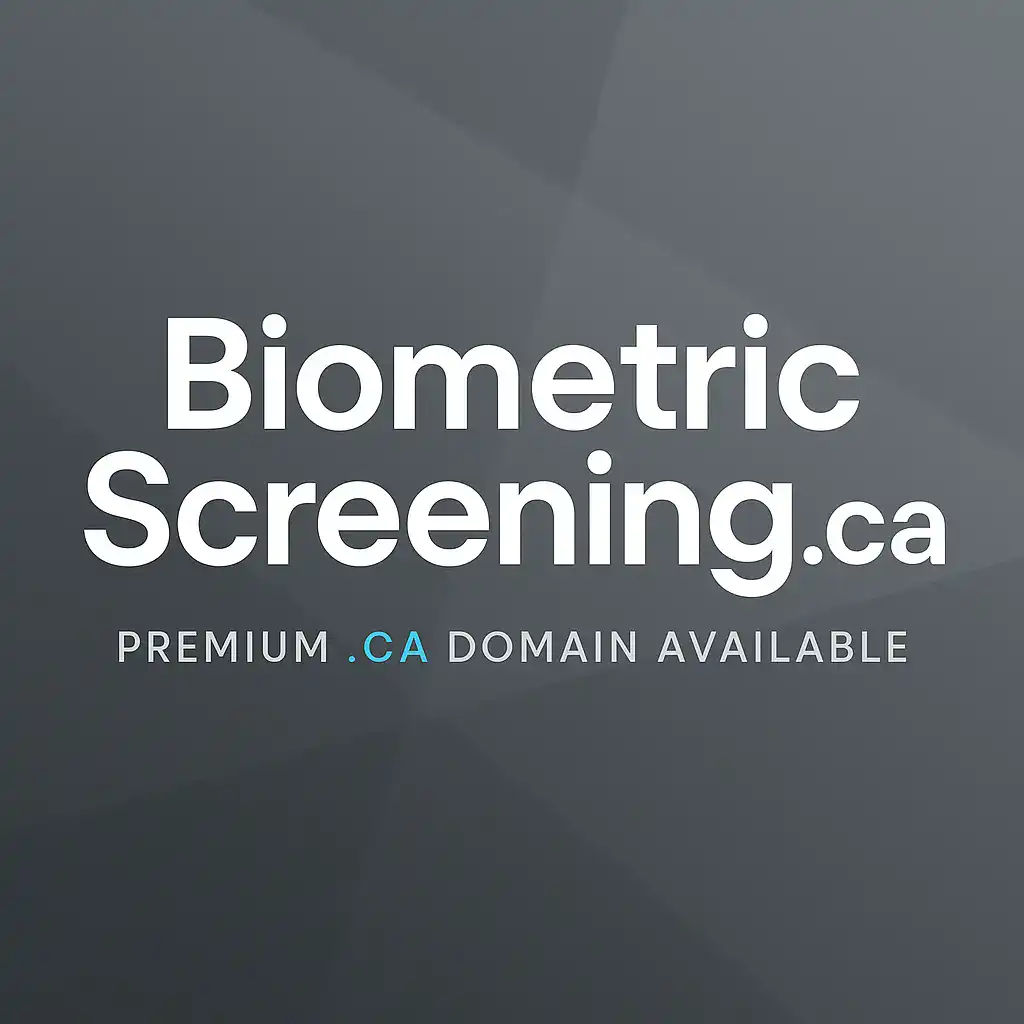BiometricScreening.cacaption Premium CA Domain Available on grey background.