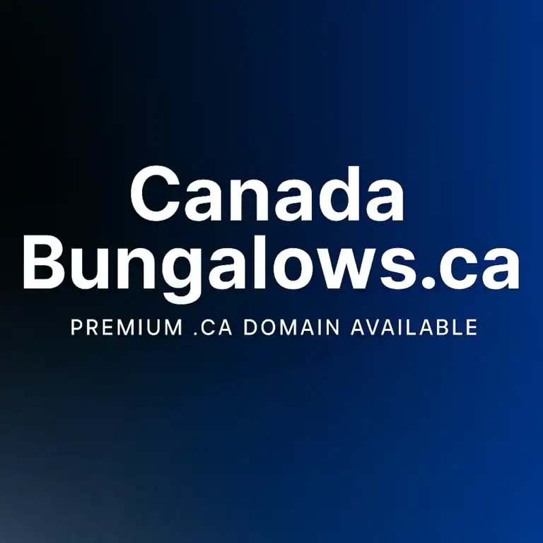 Caption CanadaBungalows.ca Premium Dot CA Domain Name Available on a light blue background.