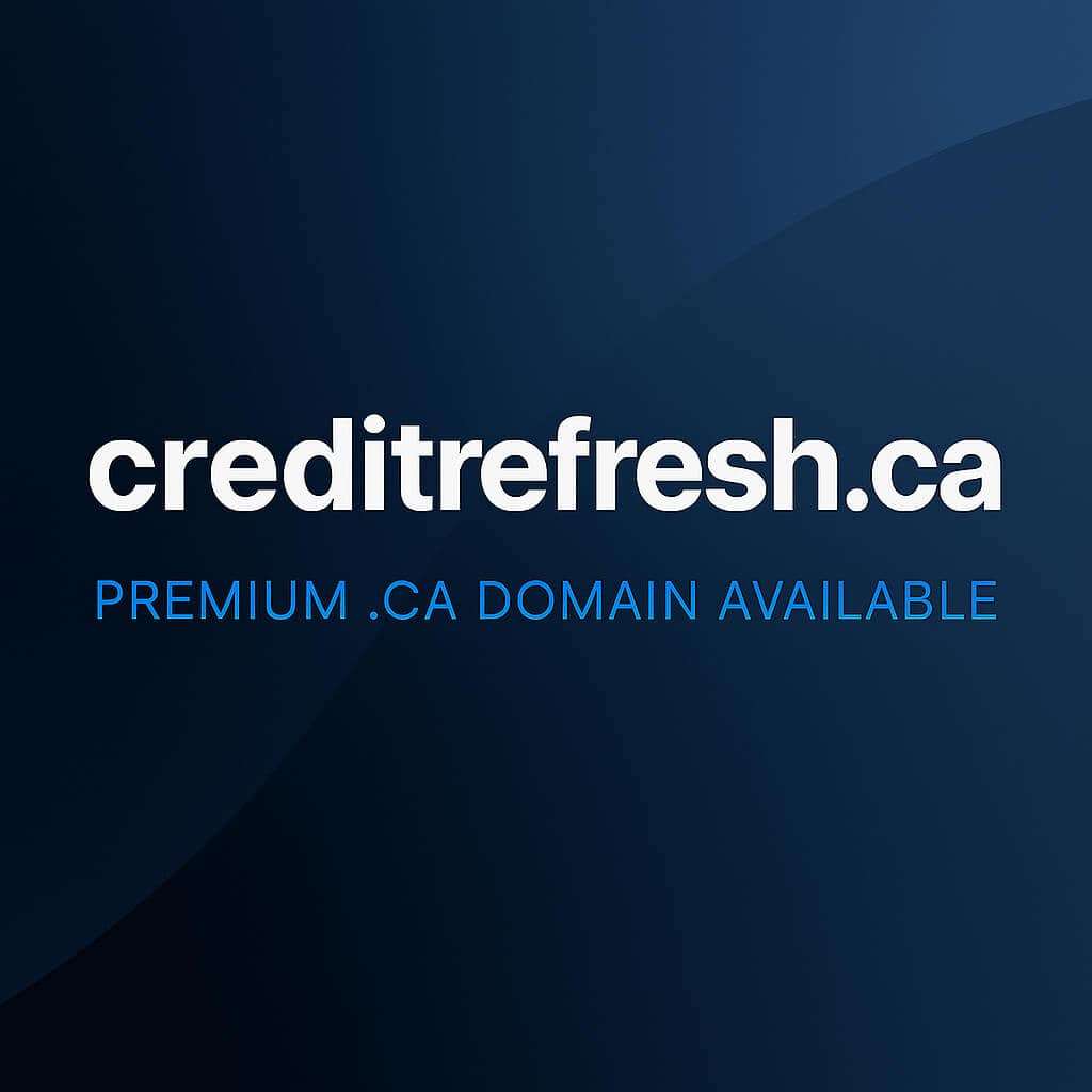 creditrefresh.ca graphic features clean gradient background with a modern, minimalistic feel; bold, centered typography showcasing creditrefresh.ca; sub‑text: “Premium .CA Domain Available” in a strong accent colour.