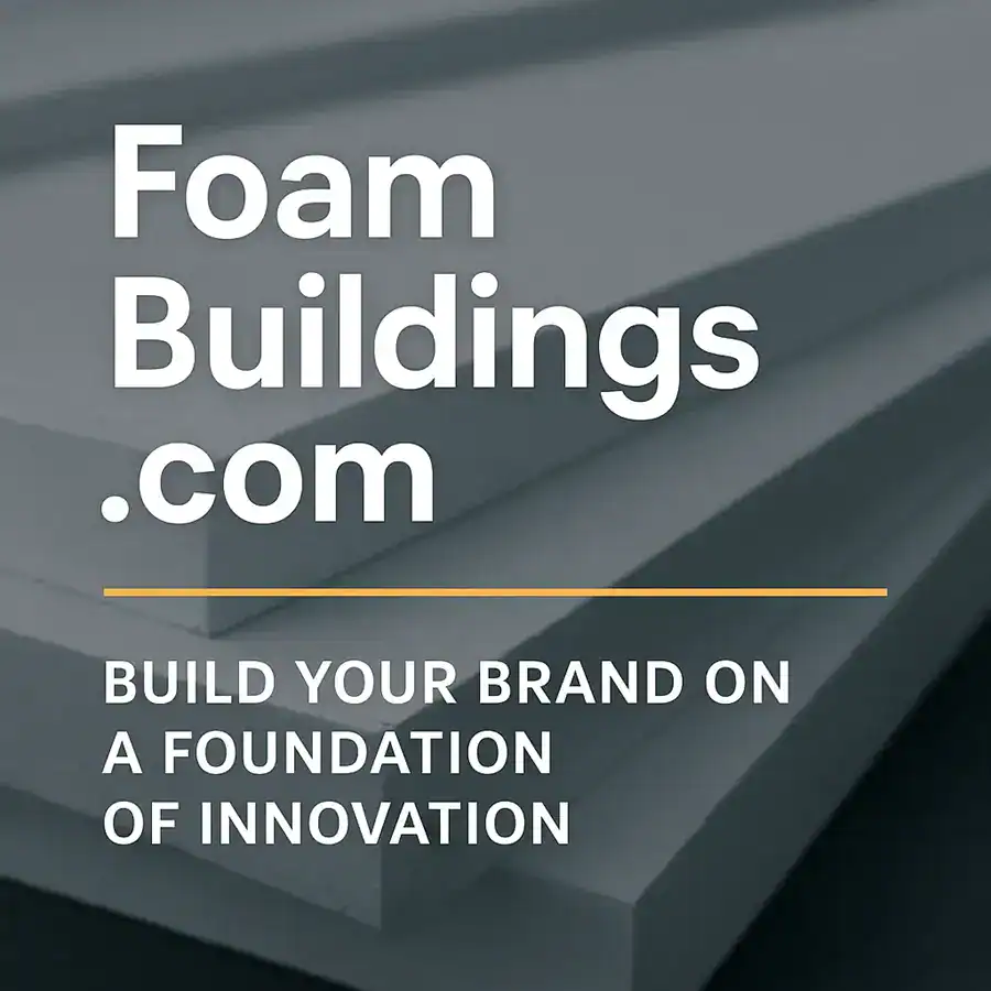 Premium branding hero image for FoamBuildings.com featuring modern architecture and foam insulation themes.