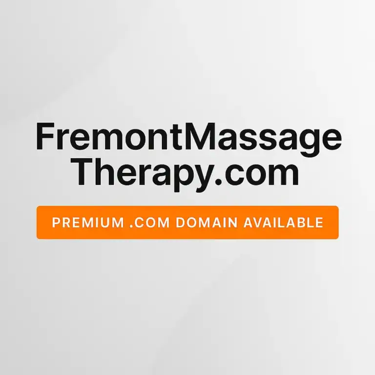 FremontMassageTHerapy.com domain name for sale with Sub‑text: Premium .COM Domain Available on Neutral palette with a vibrant accent for attention and Minimalistic, professional layout with balanced spacing