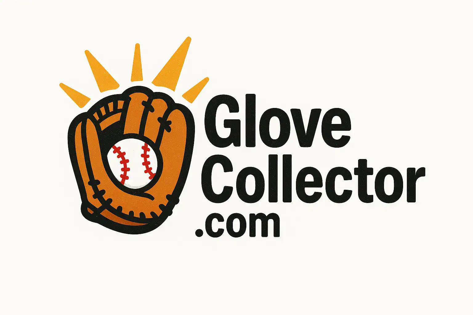 Logo for GloveCollector.com featuring bold text and a stylized baseball glove with radiant background on white.