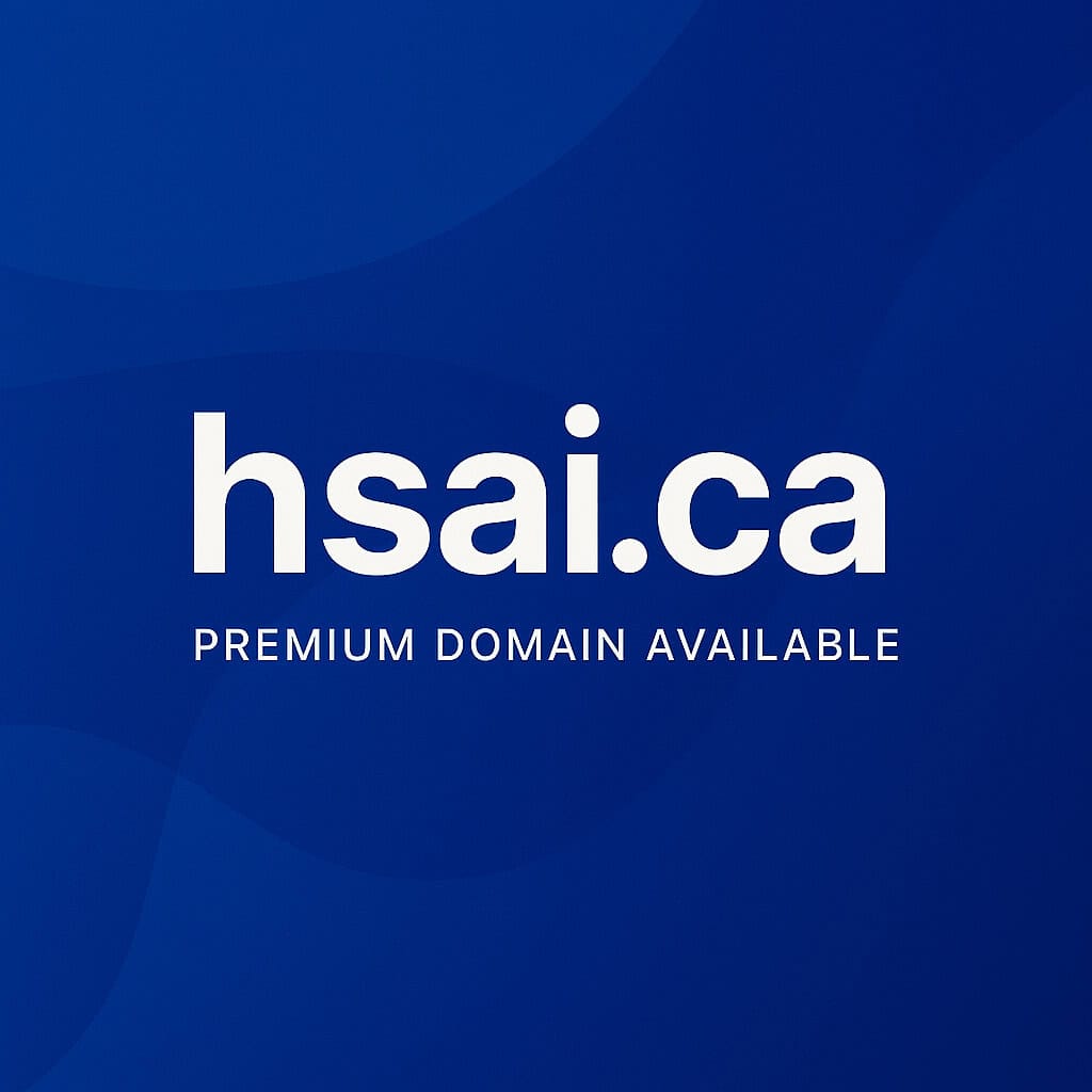 hsai.ca designed with a clean, modern aesthetic: bold centered typography for the domain name, the sub‑text “Premium Domain Available,” and a sleek blue gradient background with subtle abstract accents.