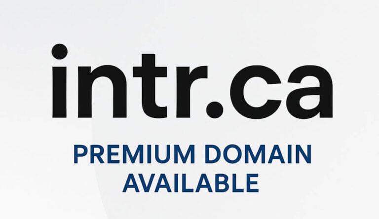 intr.ca minimalist domain sale graphic featuring "intr.ca" in bold black text on a light gradient background, with the subheading "Premium Domain Available" in dark blue below.