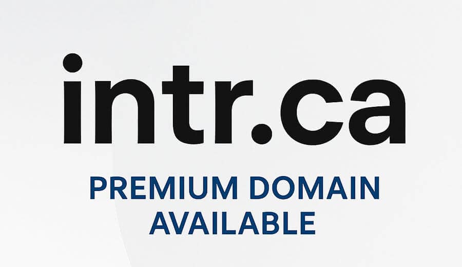 intr.ca minimalist domain sale graphic featuring "intr.ca" in bold black text on a light gradient background, with the subheading "Premium Domain Available" in dark blue below.
