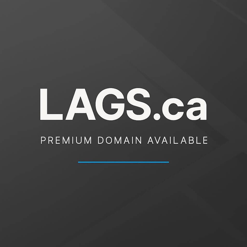 LAGS.ca “Domain For Sale” graphic designed with a clean, modern aesthetic, bold centered typography, and a subtle gradient background accented by a vibrant blue line for visual impact.