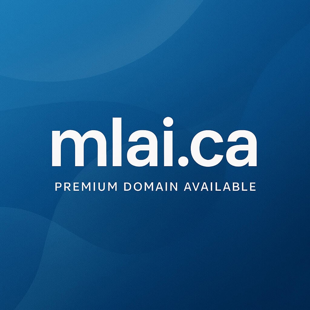 mlai.ca features a clean, modern layout with bold typography, a sleek gradient background, and the sub‑text “Premium Domain Available”