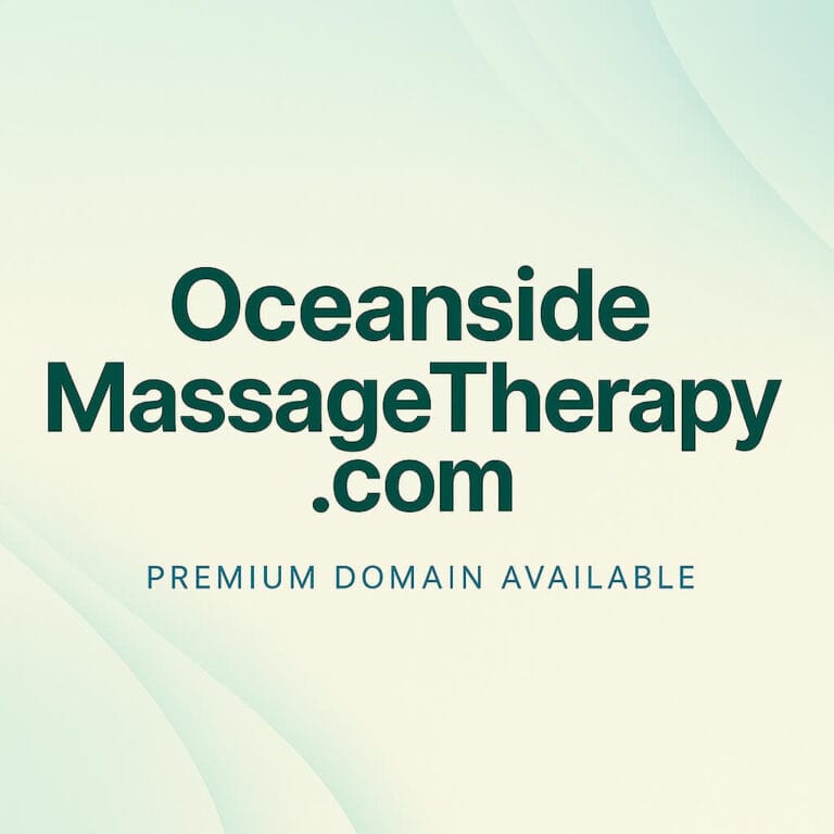Caption OceansideMassageTherapy.com with sub-heading Premium Domain Available of cream white background.
