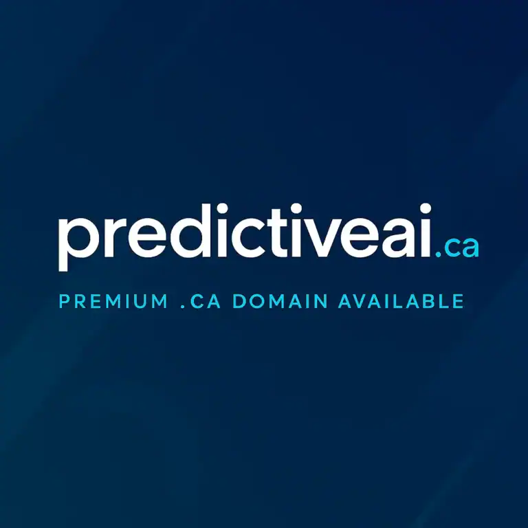 predictiveai.ca with sub-heading Premium .CA Domain Available on blue background.