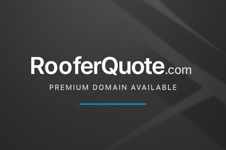 RooferQuote.com clean, modern, and design features bold typography with the domain name centered, a subtle gradient background with abstract accents, and the sub‑text “Premium Domain Available” beneath it.