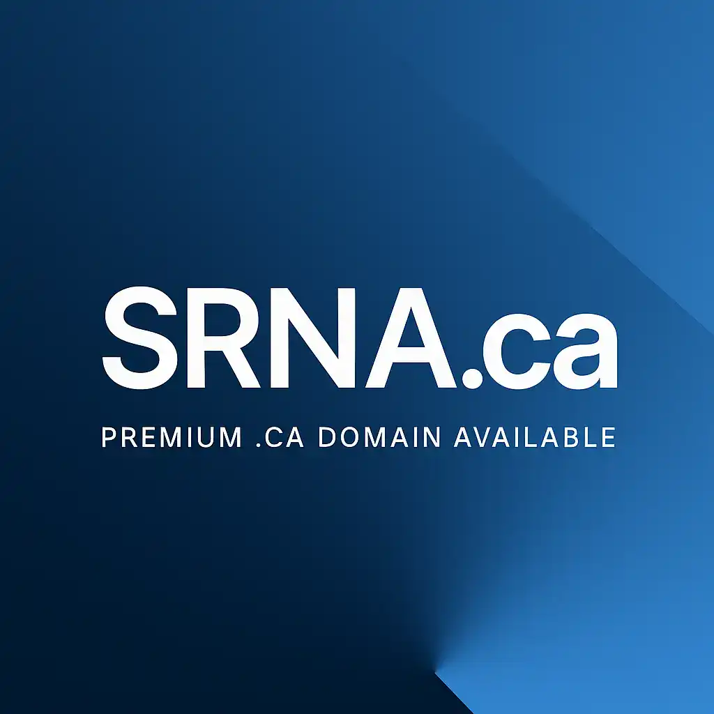 SRNA.ca clean, modern graphic on light blue background with caption Premium .CA Domain Name Available.