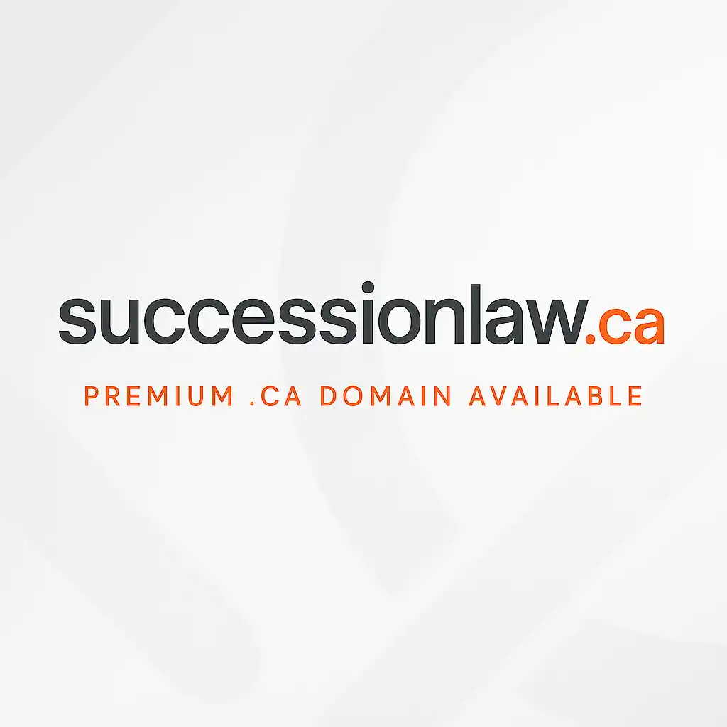 Heading SuccessionLaw.ca with sub-heading Premium .CA Domain Available on white background.
