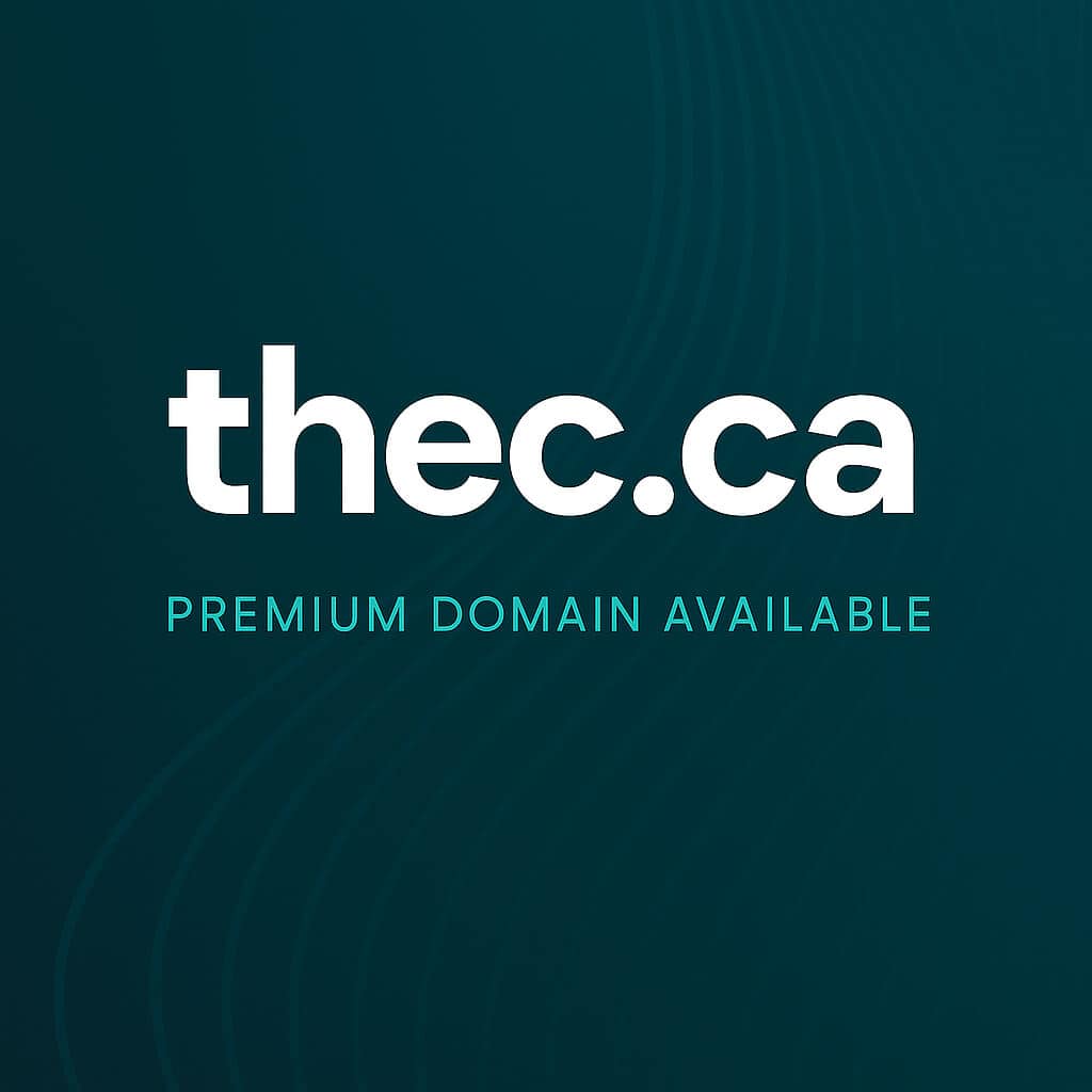TheC.ca clean, modern typography with bold emphasis on TheC.ca. Sub‑text: Premium Domain Available in a bright accent color for impact. Minimal gradient background with subtle abstract tech lines for polish. Balanced, centered layout.