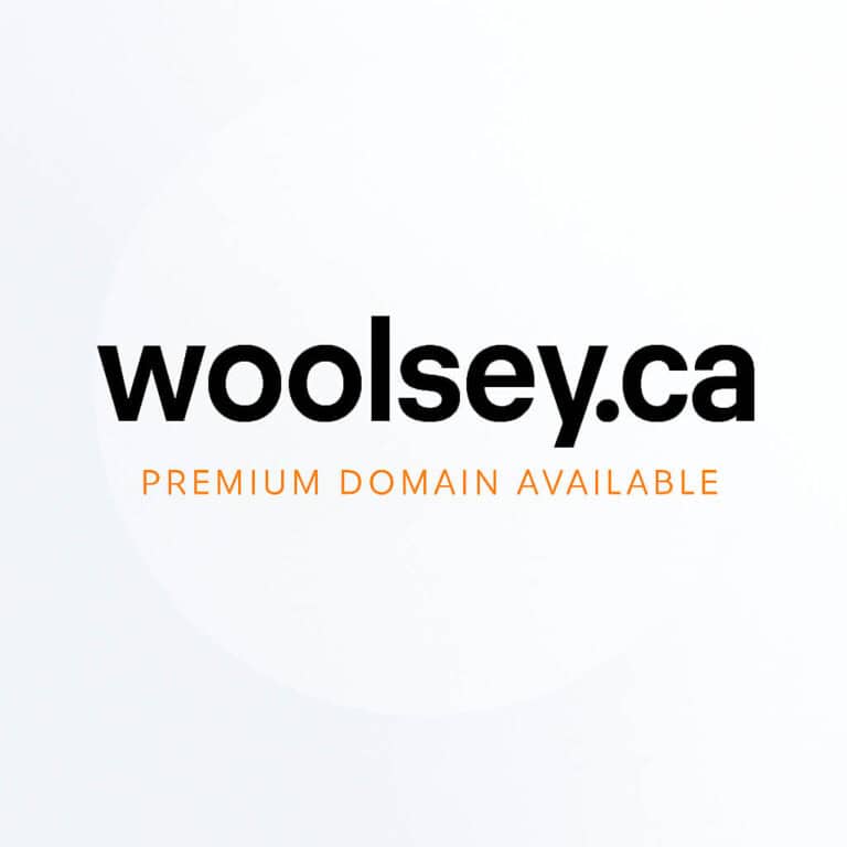 Caption woolsey.ca with sub-heading Premium Domain Available on white background.